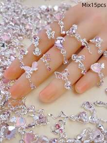 Bộ 15 món trang trí móng tay bằng hợp kim bạc hình trái tim, nơ, sao, trăng, tua rua, ngọc trai, pha lê, kiểu dáng Y2K, hình bướm 3D lấp lánh, phụ kiện móng tay, đồ dùng làm móng. - Nhiều màu - Xem 15