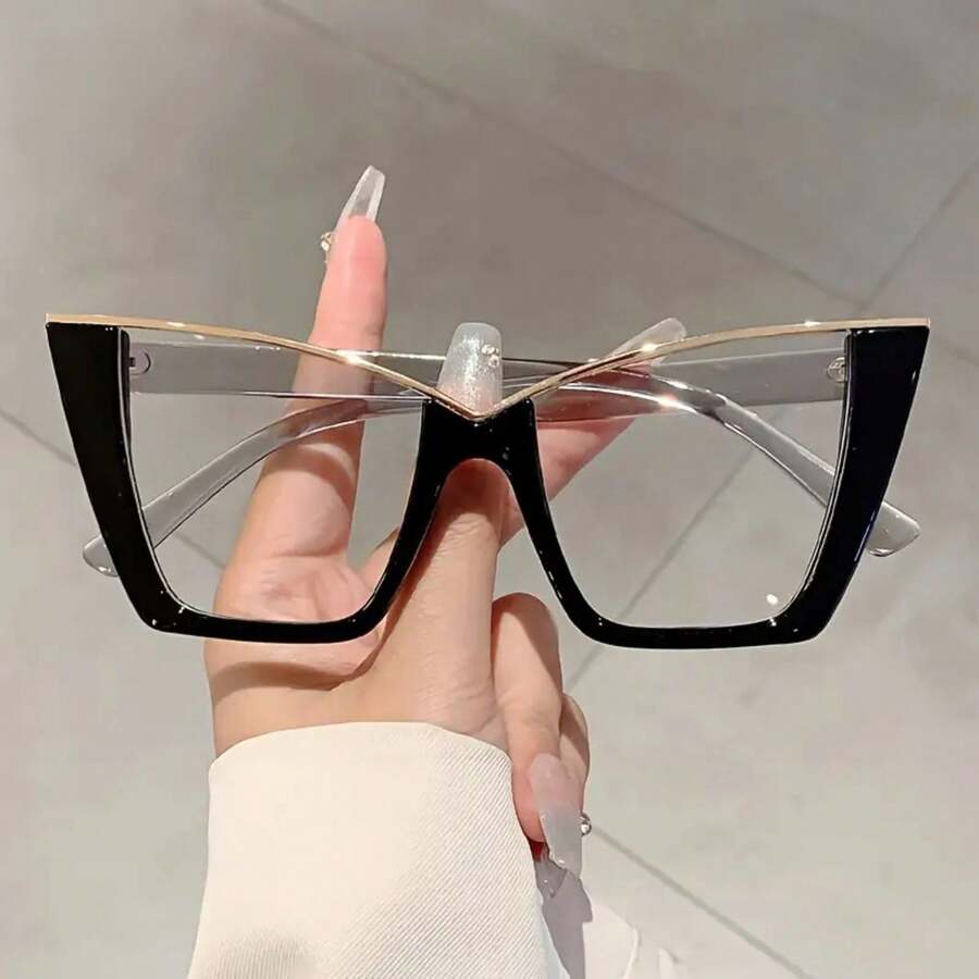 1 Pair Of New Women's Cat Eye Style Glasses Fashion Metal Frame Candy Color Decorative Glasses Unique Large Size Red Glasses Suitable For Daily Use - 咖啡 - 查看 1