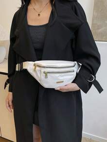 Chi tiết chữ Fanny Pack Khóa kéo phía trước chống nước màu be Thường ngày - Màu be - Xem 7