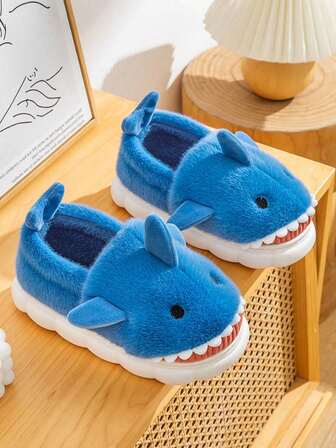 Fall/Winter Men's Shark Design Slip-On House Slippers, Cute Plush Lined Indoor Outdoor Warm Thick Sole Couple Slippers,Furry Shoes,Funny Slippers