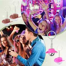 15PCS/Set Cowboy Hat Disco Ball Keychain With Thank You Tag And Organza Bag, Pink Hat Disco Ball Decoration, Suitable For Disco Party Favors And Birthday Party Favors