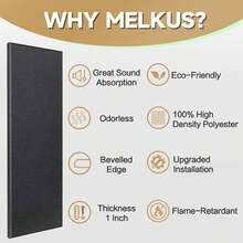 Melkus Acoustic Panels 2 PCS, 35.4''x12'' Polyester Fabric Acoustic Wall Panels, Upgraged Super Strong Installation, Soundproof Wall Panels For Studios, Home, Office, Theater (Dark Gray)