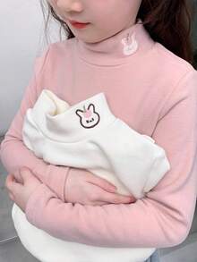 2 件套女童保暖高领长袖 T 恤，时尚秋冬分层上衣