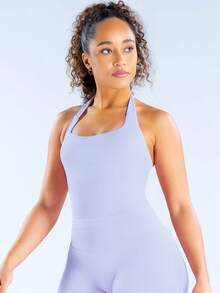 Impact Halter Top Women Impact Longline Halter Tops Workout Longline Tank Top Compression Gym Fitness - Lavender Purple - View 4