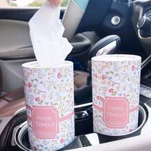 2 piezas Portapañuelos de coche con flores y pañuelos faciales - Cilindro portapañuelos de viaje para el portavasos del coche, Portapañuelos de coche redondo para la mesa del comedor en el hogar - ¡Agrega un toque de estilo a tu coche con este lindo portapañuelos de coche con flores!