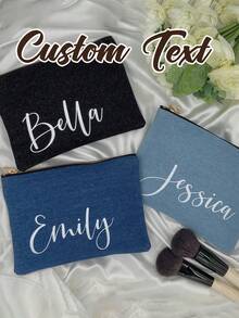 [Customized] Women's Cosmetic Bag - Waterproof, Large Capacity, Personalized Name Wedding Cosmetic Bag, Portable Zipper Cosmetic Bag, Travel Essentials, Cruise Essentials, Wedding Bag, Wedding Season Storage Bag, Beach Bag, Suitable For Wedding, Daily, Storage, Travel