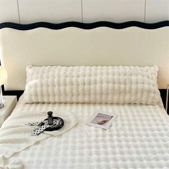 1pc Soft Down Feather Solid Color Rabbit Fur Plush Bubble & Ribbed Pillowcase, Dreamlike Series Pillow Cover, Soft, Wrinkle-Resistant, Breathable, Without Core, Single/Double Person Couple Pillowcase, Thickened Milk Plush Pillow Insert, Snowflake Plush, Double-Sided Fleece Lining, Thick & Warm, Cloud-Like Skin-Friendly Comfort, Simple & Delicate Warm, Suitable For Bedroom, Guest Room, Whole Family, Double/Single Bed, Ideal Gift For Parents, Family & Friends On Holidays & Gatherings, Or As Home Textile Gift