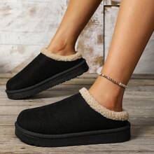 2024冬季新款外贸女款加绒保暖厚底无跟包头羊毛半拖鞋 - 黑色新款 - 查看 3