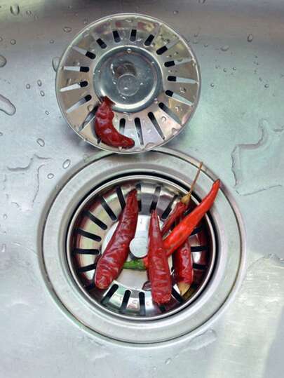 1个不锈钢厨房水槽滤网排水塞，带毛发收集器，抛光排水塞，厨房水槽滤网，不锈钢排水塞水槽过滤器，浴室毛发收集器，水槽滤网，排水盖厨房工具，适用于浴室和厨房排水管保护