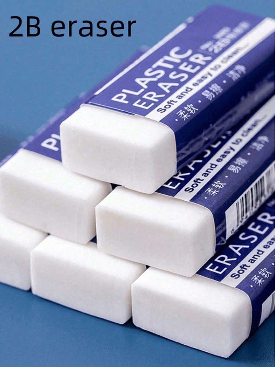 6 件装白色铅笔橡皮擦，学校和办公用品，随机款式绘画和绘图橡皮擦
