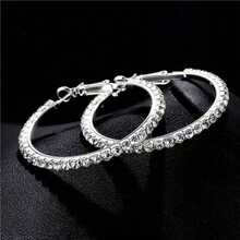 1 Pair Shiny Crystal Hoop Earrings, Colorful Fashion Round Rhinestone Earrings, Party Jewelry Gift