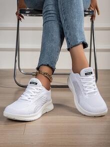 Plus Size & Wide Width Women's Breathable Casual Sneakers, Lace-Up Non-Slip Casual Sports Shoes, Running Shoes - White - View 4