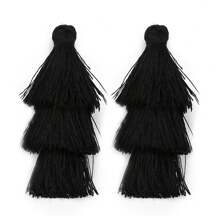 4 unidades/pacote de brincos com pingente de borla ombré de poliéster com 3 camadas, 70 mm, bloco de cores, longo, para mulheres, boêmio, multicamadas, brincos de borla, acessórios para brincos faça você mesmo