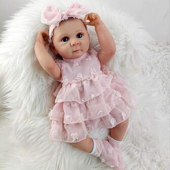 18Inch 3D Skin Hand Drawn Hair Rebirth Dolls Big Eyed Vinyl Simulation Doll Lifelike Playhouse Companion Toys Birthday Present