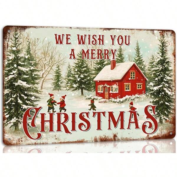 We You A Merry Christmas Metal Tin Sign Vintage Decor Rustic Holiday Wall Art For Home Porch Outdoor Farmho