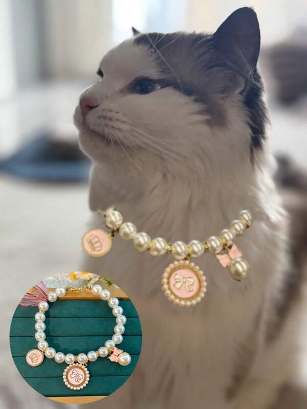 1pc Pet Collar With Bowknot Crown & Pendant Necklace For Cats & Dogs