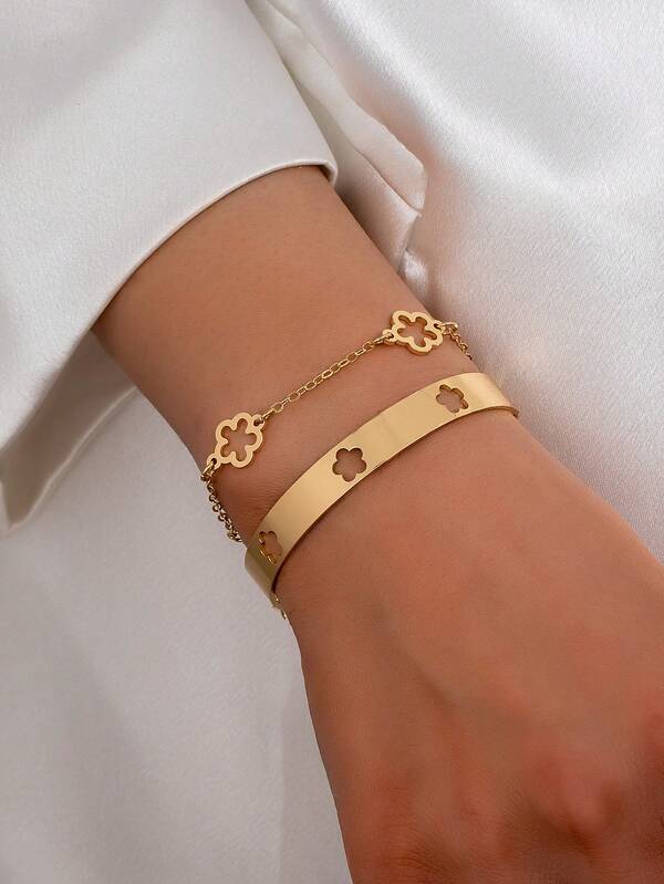 1 Set de Pulsera Delicada de Trébol Hueco