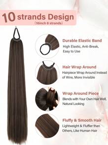 16inch/26 Inch/34 Inch Ponytail Extensions, Versatile Elastic Band Dark Brown Mix Brown Ponytail Heat Resistant Extension For Women, Long Straight DIY Wrap Around Ponytail Soft Natural Synthetic Pony Tails For Women Daily Cosplay And Christmas Music Festival Carnival New Year Gifts Used