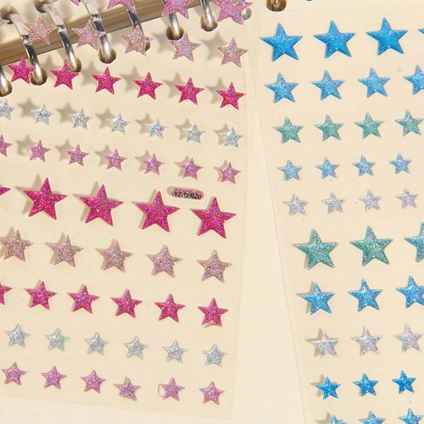 1 pieza Pegatina decorativa de estrella con brillo 3D en rosa y blanco, cristal de diamante Ins para scrapbooking