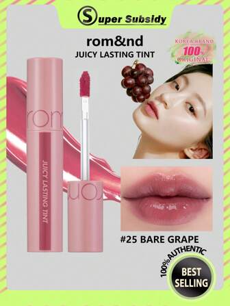 Rom&nd Romand Juicy Lasting Tint #25 Nude Grape, Vibrant Color, Moisturizing Gloss, Korean Lip Tint, MLBB (My Lips But Better), Lightweight & Smooth, Highly Moisturizing, Non-Sticky, Korean Cosmetics, Gift Set