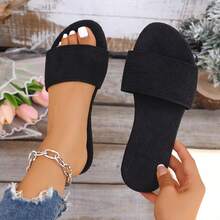 1 pereche papuci de casă ușori din material textil de culoare solidă, potriviți pentru naveta, vacanță, acasă, aer condiționat, ținute în aer liber, sandale plate pentru femei