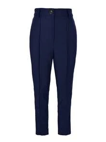 Jessfine Solid Color Pocket Zip Elastic Skinny Straight Leg Pants, Elegant For Commuting, Office, Daily Wear, Spring/Summer - Navy Blue - View 5