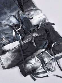 Women Distressed Flared Leggings Pants Casual Tie-Dye Print Tassels Bell Bottoms  Bootcut Trousers For Streetwear - 黑色 - 查看 6