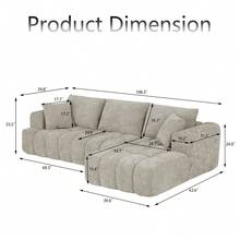 YOGLAD L-Shaped Sectional Sofa With Chaise, Boneless Sofa With Modern Minimalist Design, Chenille Fabric Luxury Modular Sofa Couch For Living Room, No Assembly Required, Convertible Sleeper Sofa Bed, Plush Sponge & Pocket Spring Support, Soft Cloud Couch, Apartment Furniture, Khaki - Khaki (Right Facing Chaise) - 查看 2