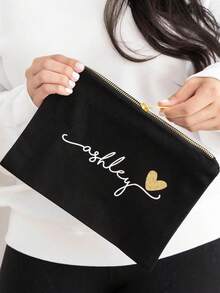 [Customized] Women's Cosmetic Bag - Waterproof, Large Capacity, Personalized Name Wedding Cosmetic Bag, Portable Zipper Cosmetic Bag, Travel Essentials, Cruise Essentials, Wedding Bag, Wedding Season Storage Bag, Beach Bag, Suitable For Wedding, Daily, Storage, Travel