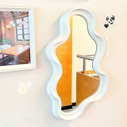 1 Stück asymmetrischer wandmontierter Spiegel, Wolkenförmiger Schreibtisch-/Wandspiegel für Studentenwohnheime, kreative einzigartige dekorative Spiegel, ausgefallener wellenförmiger Spiegel 16.14"X9.84" asymmetrischer Rand weißer Spiegel für Badezimmer, Wohnzimmer Dekoration