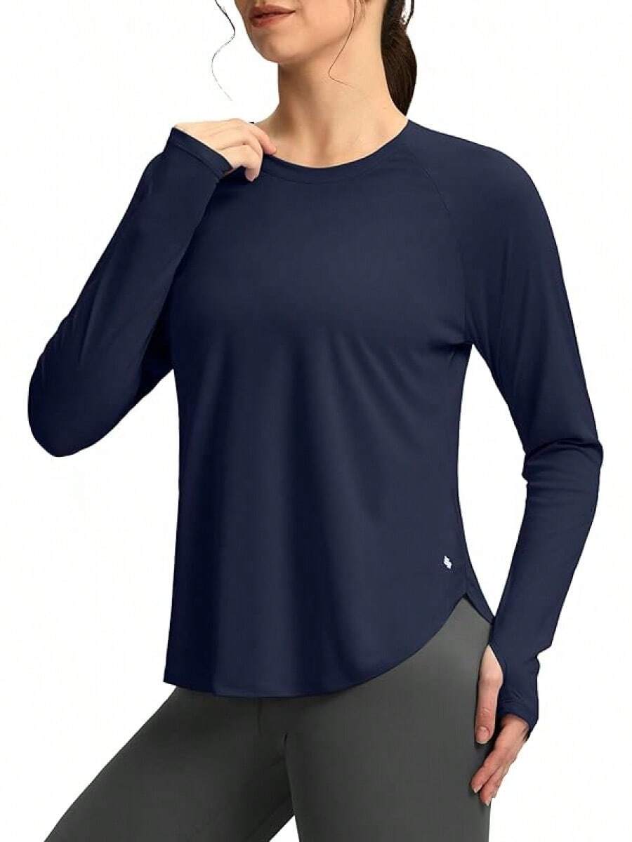 Womens Shirts UPF 50+ Lightweight Quick Dry Long Sleeve Workout Hiking Tops Outdoor - Navy - View 1