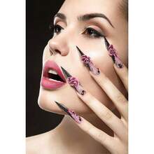Valentine Pink Press On Long Square Fake Nails: French Tip, False With Heart Designs, Sparkly Artificial, Cute Stick On Nails (24Pcs) - 長款-C5C39 - 查看 7