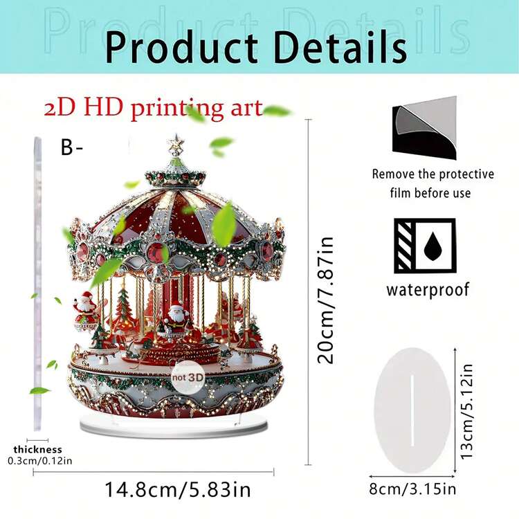 1/3件装圣诞老人亚克力旋转木马桌面摆件，圣诞礼物，适合家居和办公室，桌面装饰标牌，波西米亚风格，2D，圣诞饰品 - 多色-擺飾 - 查看 11