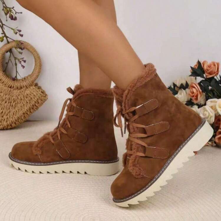 New Women's Comfortable And Fashionable Snow Boots Women's Boots/Plush Style, Snow Punching, Shopping, Skiing Trip, Bring A Sense Of Winter Ritual - 棕色 - 查看 3