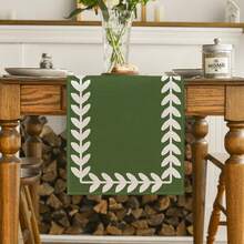 Green & Brown Willow Leaf Tablecloth, Seasonal Spring/Summer Kitchen & Dining Table Decor, Home Party Decoration - Multicolor - View 18
