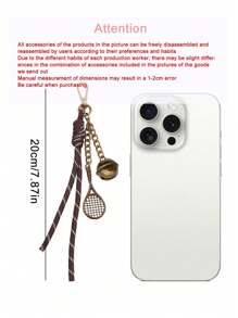 1 pezzo Ciondolo portachiavi vintage a forma di racchetta da tennis - Pendente vintage in bronzo con nappina, campanellino e catena, accessorio sportivo carino per donne e ragazze, decorazione per borse, zaini, regalo creativo per appassionati di tennis, uso quotidiano per scuola, ufficio, stile vintage e elegante, accessorio per borse di coppia, decorazione per adolescenti, donne, studenti universitari, rookie, Ognissanti, Natale