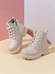 1 Pair Kids Boots, PU Design Heart-Shaped Zipper Thick Sole Boots, Suitable For Boys And Girls, Elementary/Middle School Students, All Seasons, Commuting, Holidays, Parties