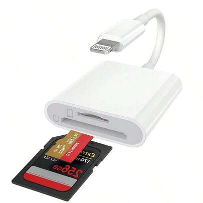 1 Pc Dual Slot SD/TF Card Reader Adapter, Camera Viewer SD Card Adapter, Portable Plug And Play, Compatible With IPhone 14/13/12/11/XS/8/7/6/IPad, Camera Series