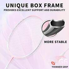 KUMPOO Raqueta Badminton Profesional, 5U-77grams Raqueta de Bádminton Ligera Hecha de Fibra de Carbón, Juego de Raqueta de Bádminton con Cinta para Empuñadura y Bolsa de Cubierta, YULING+LIULI - YULING-rosa - Ver 2