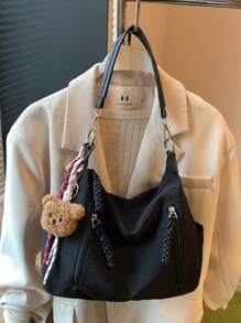 Sac à bandoulière mode polyvalent grande capacité Merlard Retro 2025 à texture mate, sac de plage haut de gamme, sac fourre-tout, sac de courses, grand sac, sac à main à texture de niche, sac bandoulière croisé à fermeture éclair à double bretelle