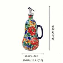1 pieza Dispensador de aceite de cerámica, bomba de aceite de oliva de cerámica pintada a mano y asa, botella de aceite de cocina, patrón floral elegante, gran capacidad, accesorio de cocina, adecuado para la decoración de la cocina del hogar - Multicolor - Ver 16