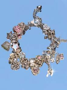 1pc Travel & Birthday Teddy Bear Charm Bracelet, 1pc DIY Angel Heart Mom Bracelet, 1pc Travel Eiffel Tower Bracelet, 1pc Star Girl Bracelet - Silver - View 14