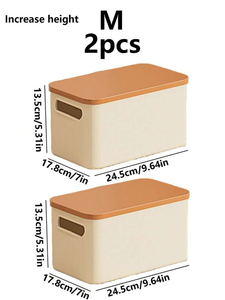 1件/2件/3件/5件桌面收纳盒杂物玩具零食储物篮带盖大容量整理箱塑料长方形储物盒 - 彩色 - 查看 17