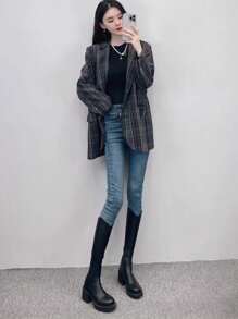 Botas altas para mujer, botas de montar de tacón grueso, botas elásticas con cremallera trasera, botas altas de tacón alto, puntera redonda, botas cálidas de otoño/invierno 2025, botas de moda, adecuadas para fiestas, oficina, viajes, eventos, vacaciones, uso diario, botas para todas las estaciones, zapatos cómodos para exteriores