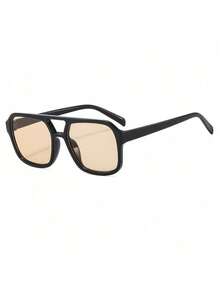 1pc Square Double Bridge Aviator Fashion Glasses, Retro High-End Personalized Eyewear - Bronze - View 3