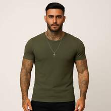 Camiseta 100% Canelada Masculina - Verde Militar - Visão 2