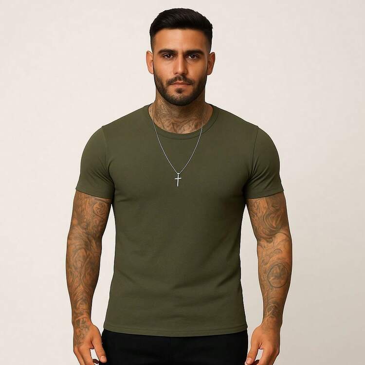 Men's 100% Ribbed T-Shirt - 軍綠色 - 查看 2