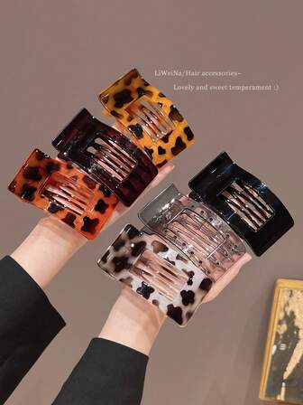 1 st/3 st/6 st fyrkantiga eleganta hårspännen för kvinnor, stora klor för knut, leopardmönster casual ABS-plast håraccessoarer, lämpliga för vår, sommar, höst, vinter, skolstartssäsong höstaccessoarer höst hårklämma djurtryck för semesterkläder kvinna