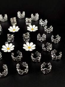 45pcs Alloy Daisy Flower Braid Hair Clips, Y2K Punk Hip Hop Decorative Hairpins, Gifts Party Daily Use Hair Rings & Accessories