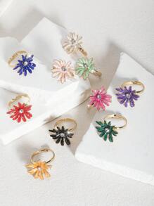 1pc Fashion High-End Elegant & Sweet White, Pink, Magenta, Orange, Purple, Green, Blue, Black Oil Drip 4/5-Leaf Flower Petal Ring, Suitable For Spring/Summer Daily Wear & Vacation - Four-petal Flower Oil Drop Ring - View 14